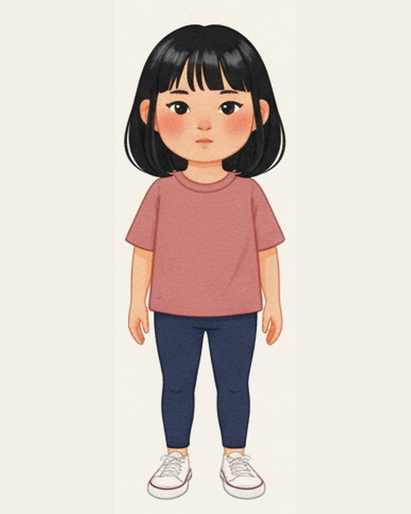 Mei, an Inkwren Studio character — East Asian, chin-length black bob with bangs
